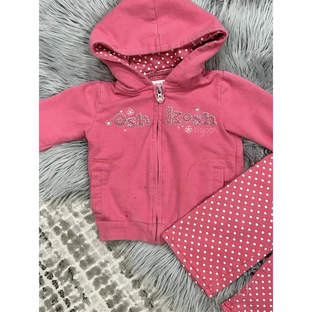 VTG Osh Kosh B'Gosh Girls‎ Pink Polka Dot Sweatpants And Zip Up Hoodie Size 18m